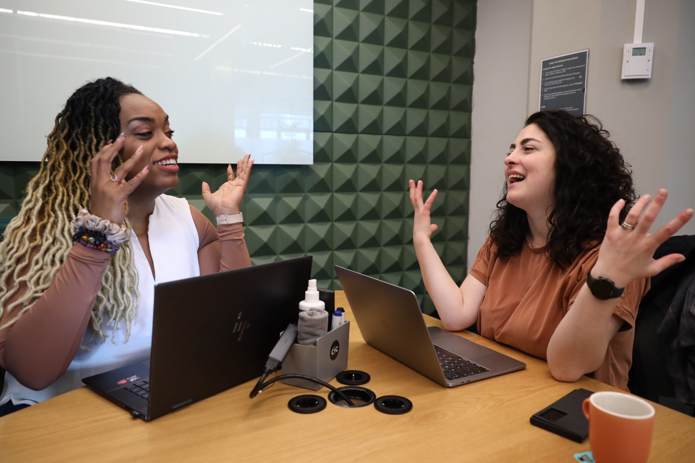 Co Founders of Centered People having a conversation